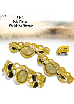 Extreme 3 Pcs Fashionable Crystal Studded Pretzel Style Semi-Bangle Analog Stainless Steel Watch For Women, EX829